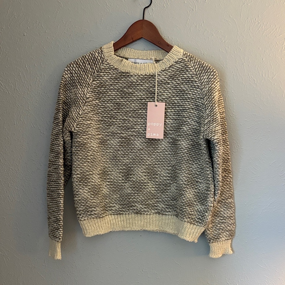 Gray and Cream Women's Crew Neck Sweater